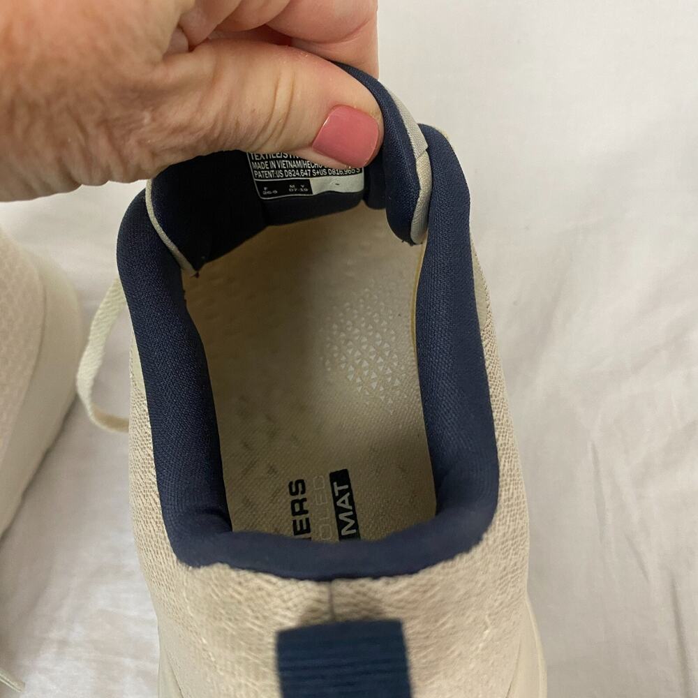 Skechers Womens 8 Sneakers Air Cooled Goga Mat Mesh Lace Up Tan Navy Blue 54060 - Picture 9 of 12